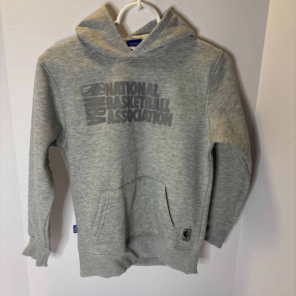 NBA Basketball Grey Youth Logo Hoodie Sweatshirt  Size 10/12, Pre-Owned